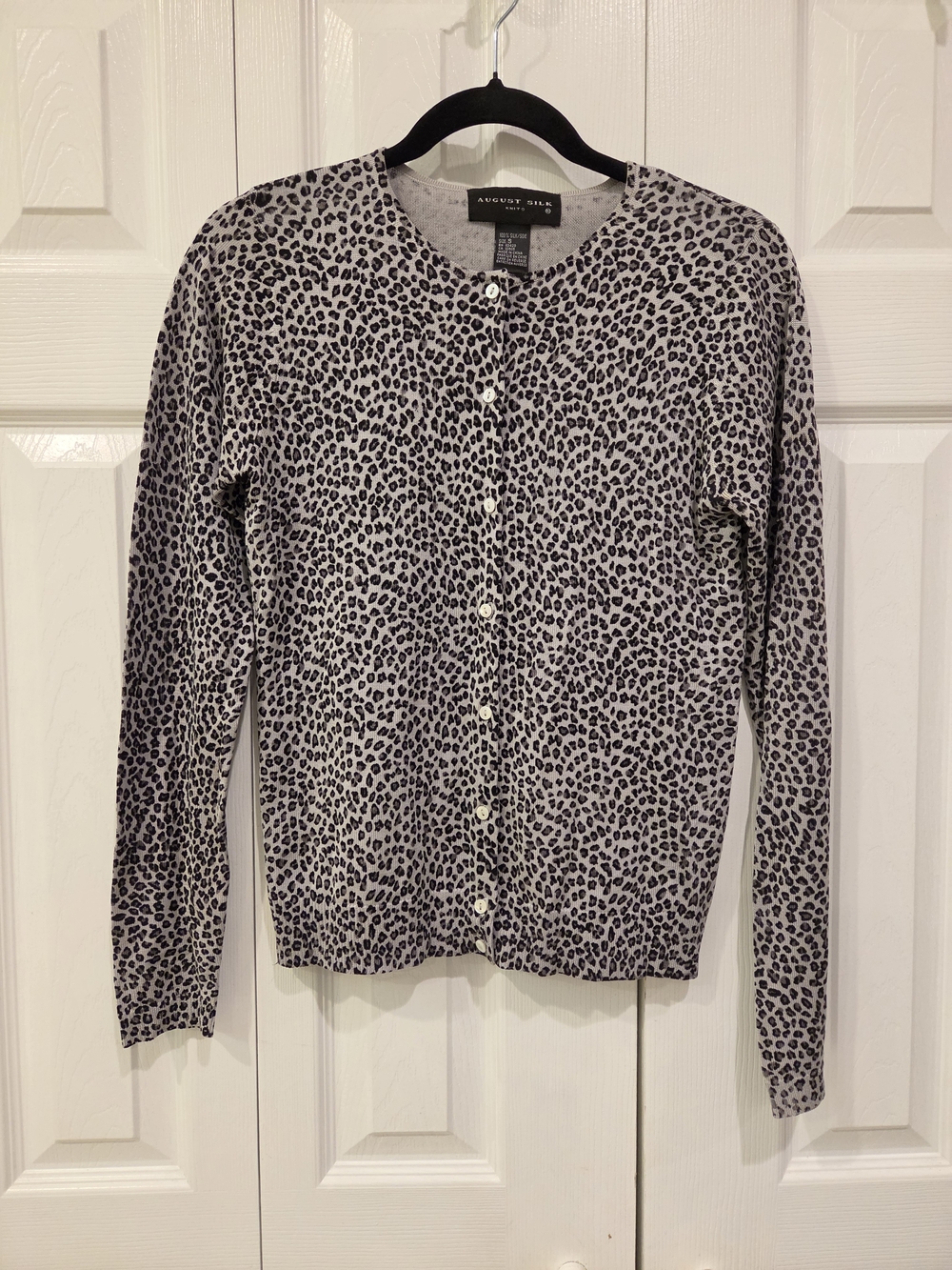 Vintage Y2k August Silk Women's Black & Beige 100% Silk Leopard Print Cardigan
